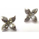 Silver Oxidized Rhinestone Floral Earrings Stud Ethnic Imitation Jewelry - EA9